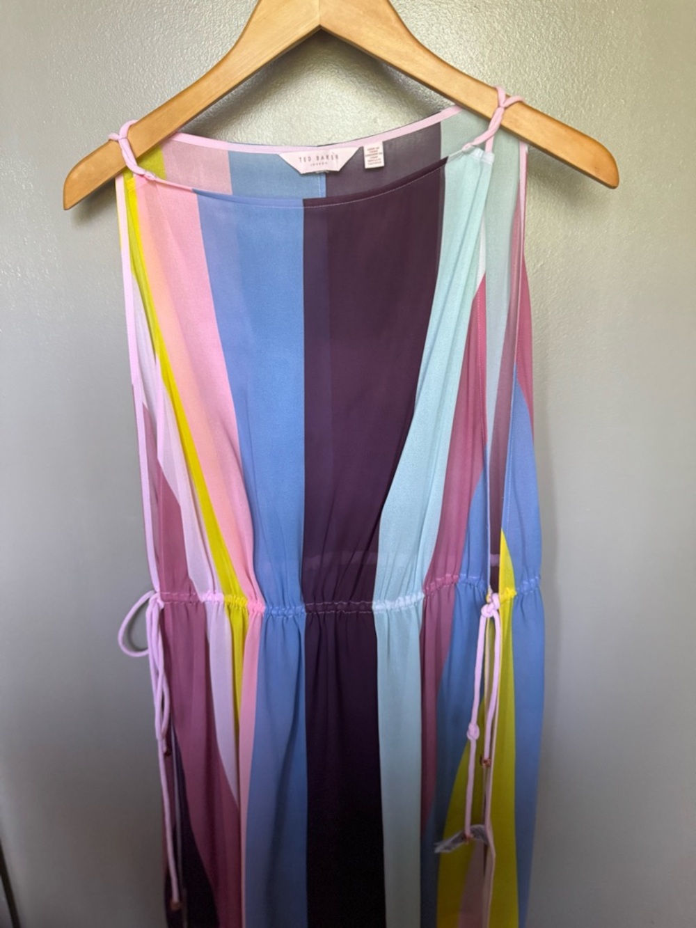 Ted Baker Striped Swim Cover Up Dress Pastel Multicolor‎ Tie Waist OSFM